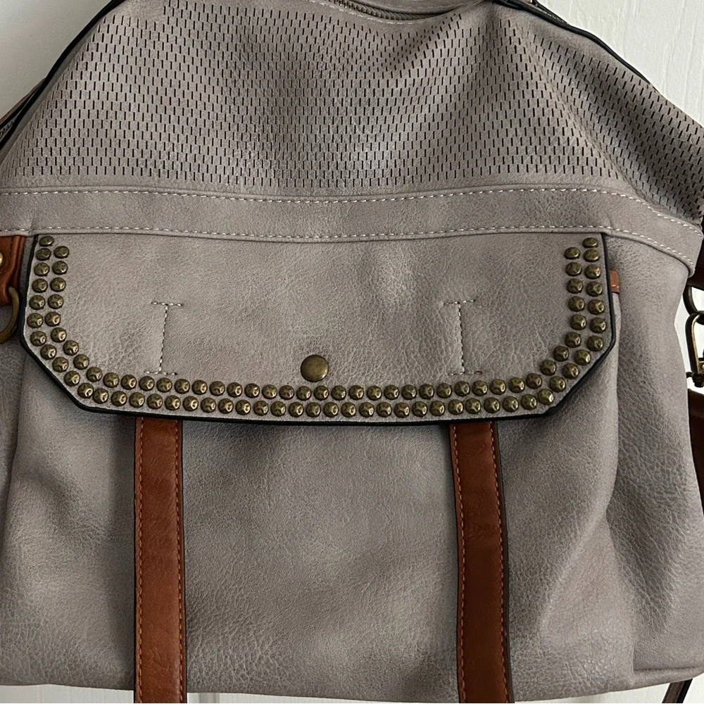 Antik Kraft Gray & Brown Vegan Leather Satchel Shoulder Bag Crossbody Strap - Picture 11 of 12